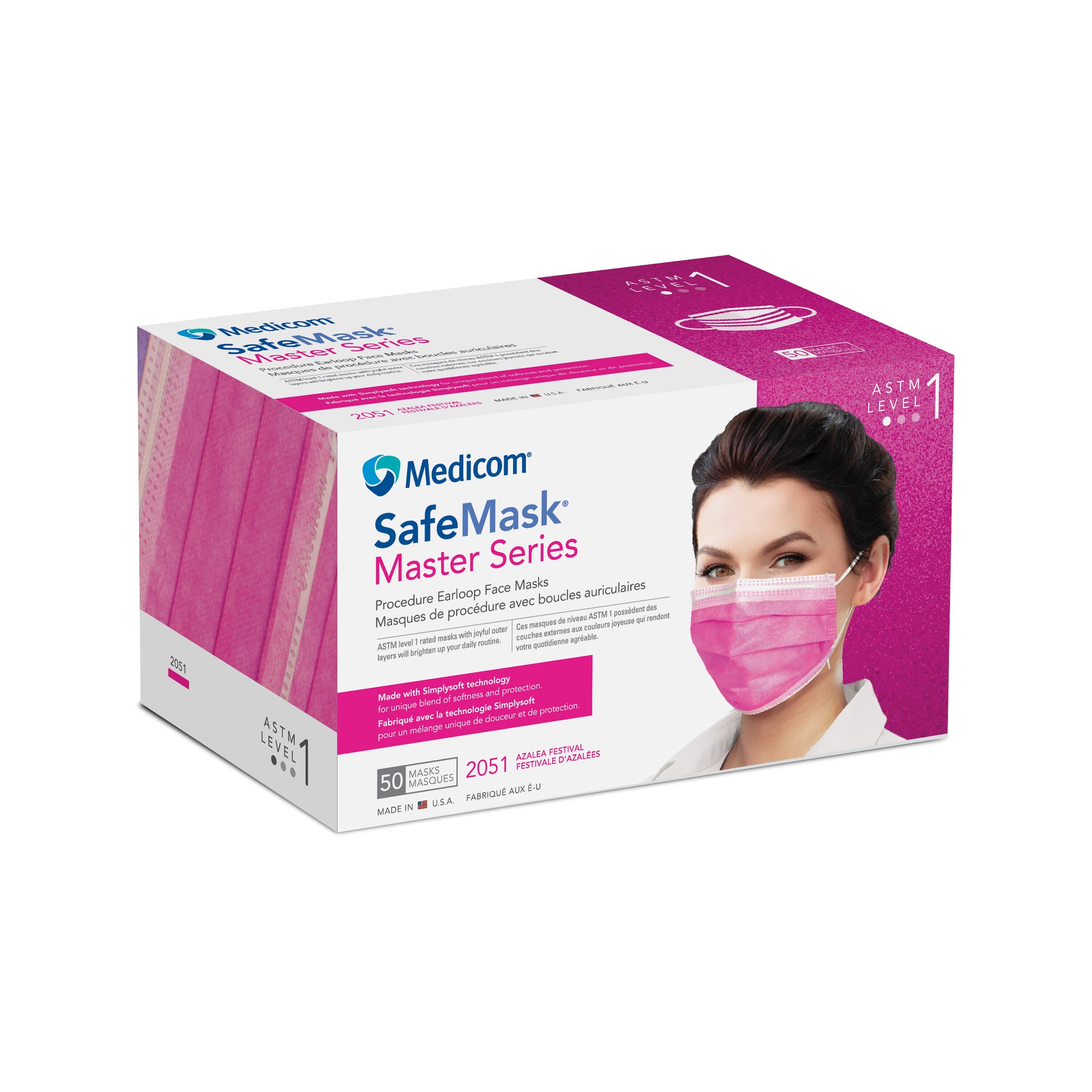 Medicom Safe+Mask Master Series Procedure Earloop Mask, ASTM Level 1, Azalea Festival (Bright Fuchsia), 50/Box, 2051 thumbnail 12