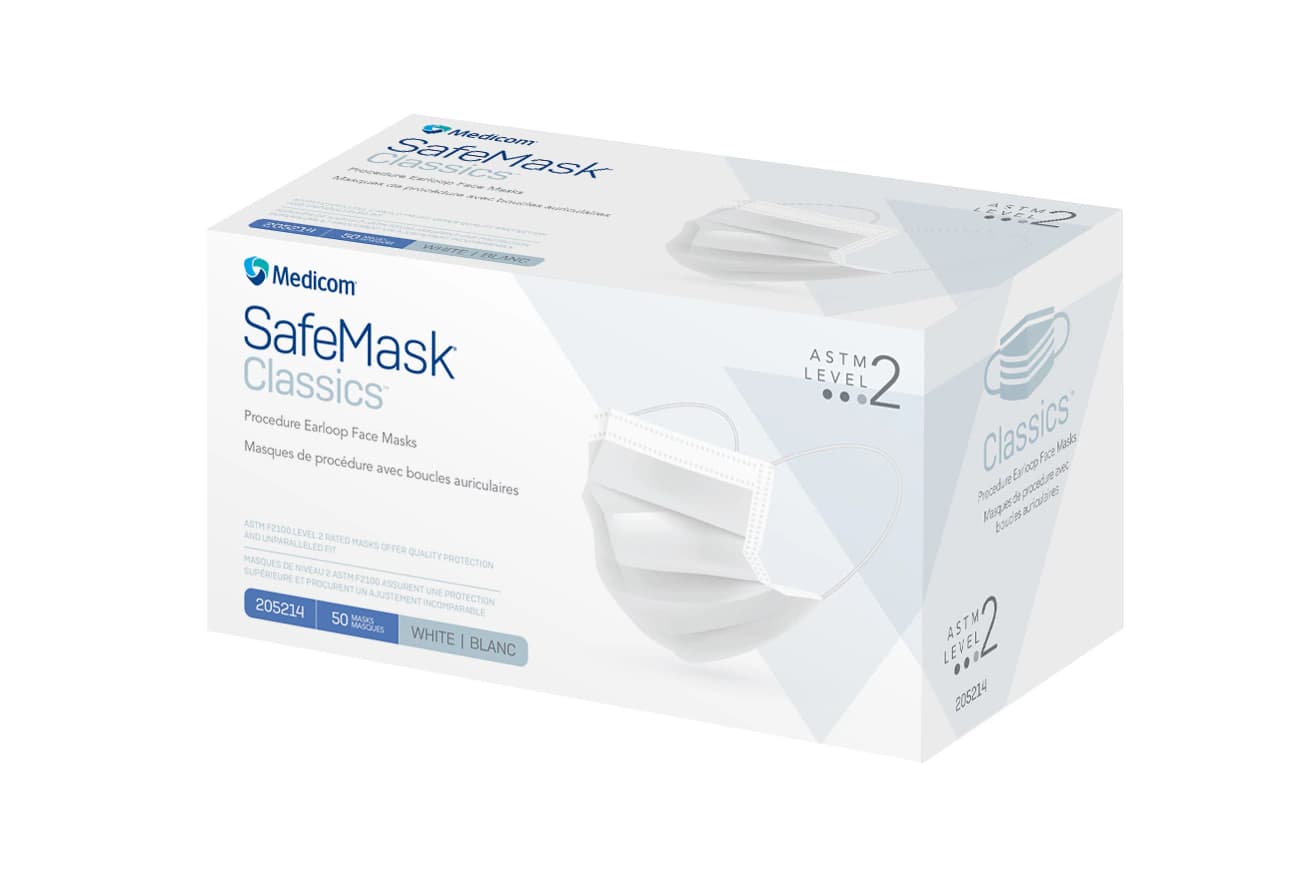 SafeMask Classics Procedure Face Mask, ASTM Level 2, Ear Loop, Pleated, White, 50/Box, 205214 thumbnail 2