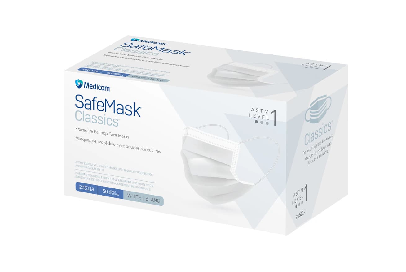 SafeMask® Classics™ Procedure Face Mask, ASTM Level 1, Ear Loop, White, 50/Box, 205114 thumbnail 3