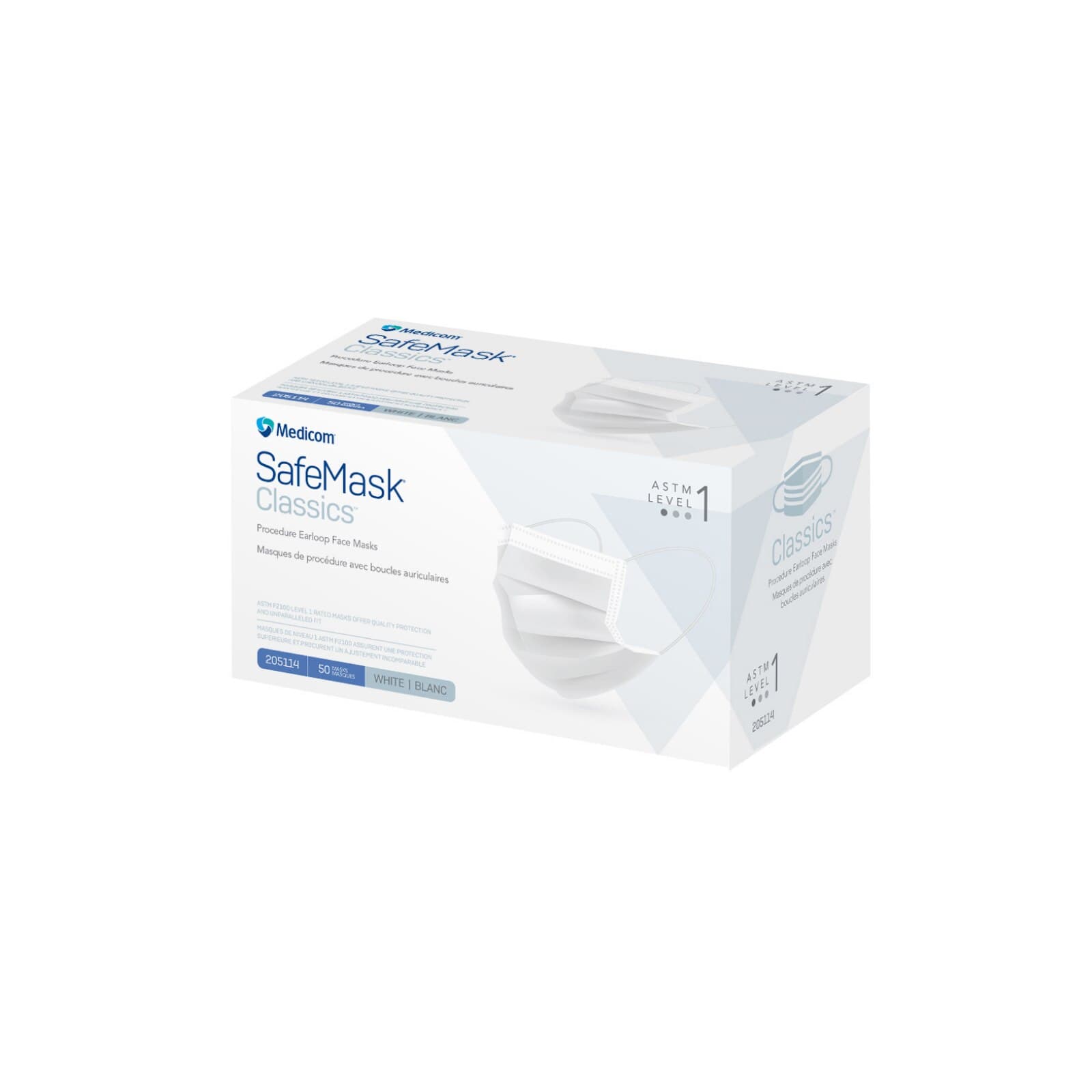 SafeMask® Classics™ Procedure Face Mask, ASTM Level 1, Ear Loop, White, 50/Box, 205114 thumbnail 4