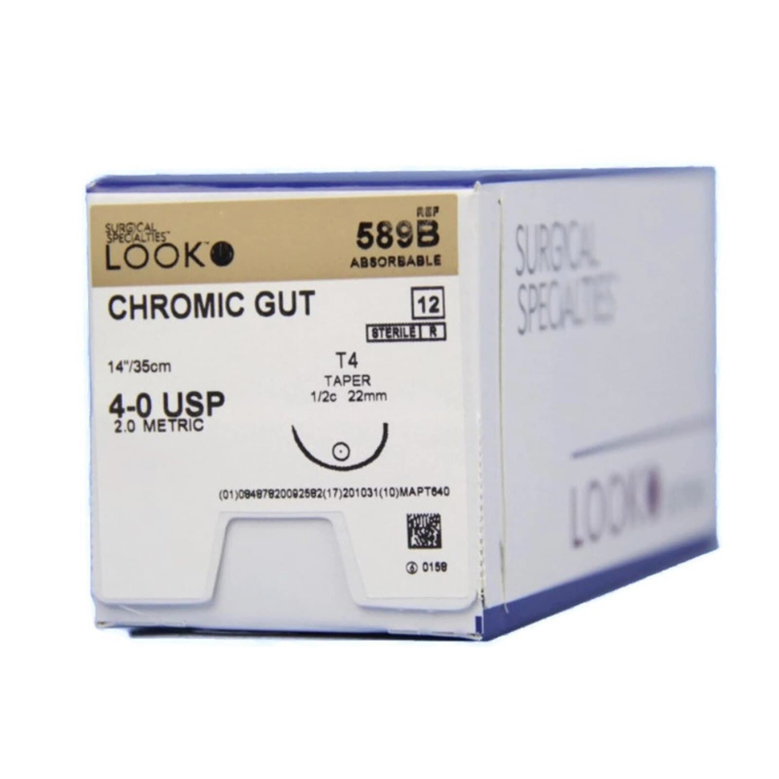 Look Chromic Gut Absorbable Suture, 4-0, 14"/35 cm, T4 Taper Point Needle, 1/2 Circle, 22mm, 12/Pk, 589B thumbnail 6
