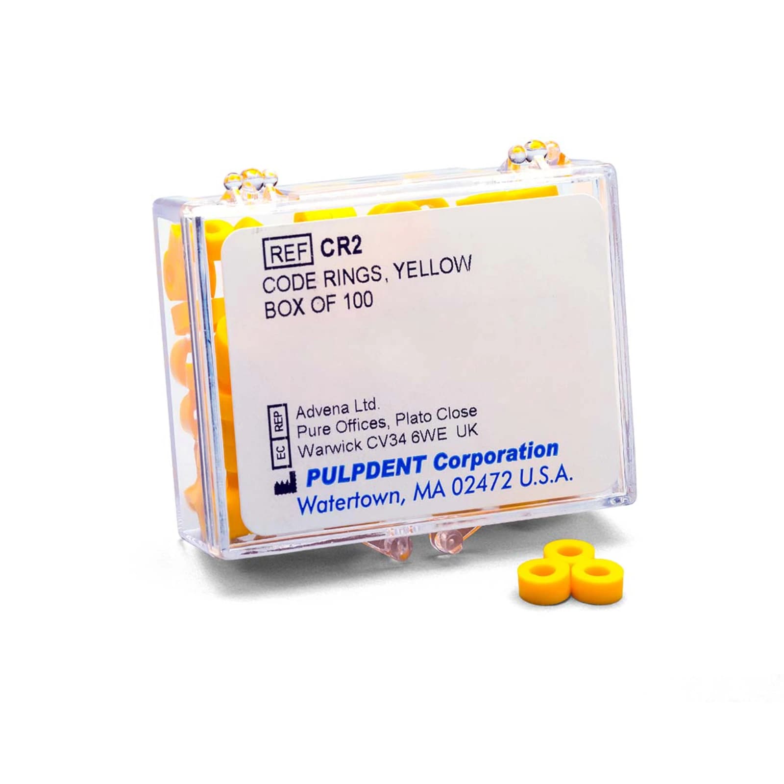 Pulpdent Code Rings, Yellow, Standard Size 1/8" ID x 1/8" Wide, 50/Box, CR2-50 - Pulpdent Code Rings, Yellow - Image 1