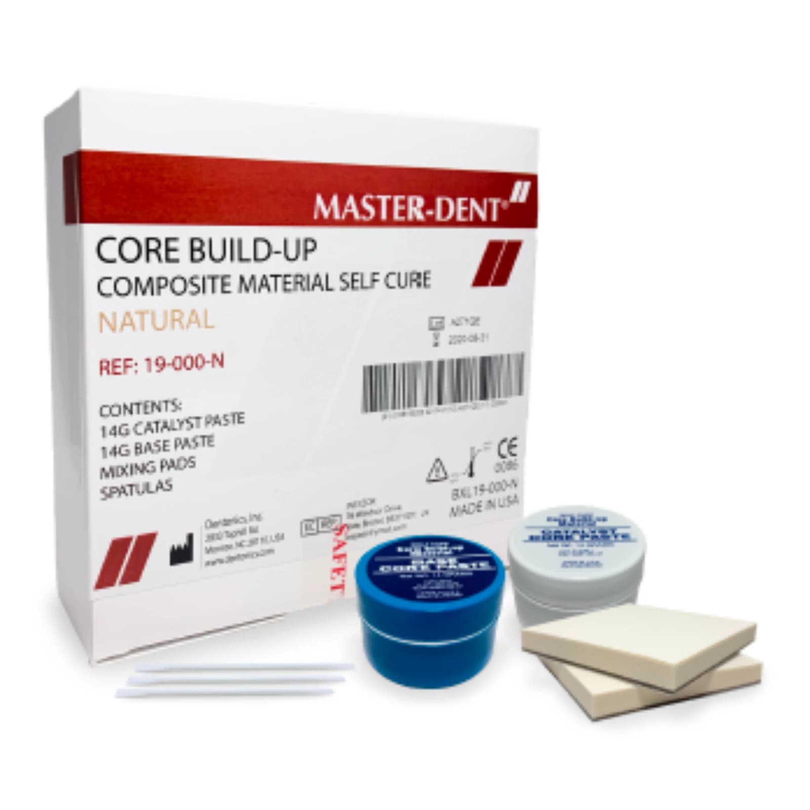 Master-Dent Core Build-Up Material Natural Kit, Self-Cure, 14g Base Paste / 14g Catalyst Paste, 19-000-N - Core Build Up Material 14gm Kit Natural - Image 1