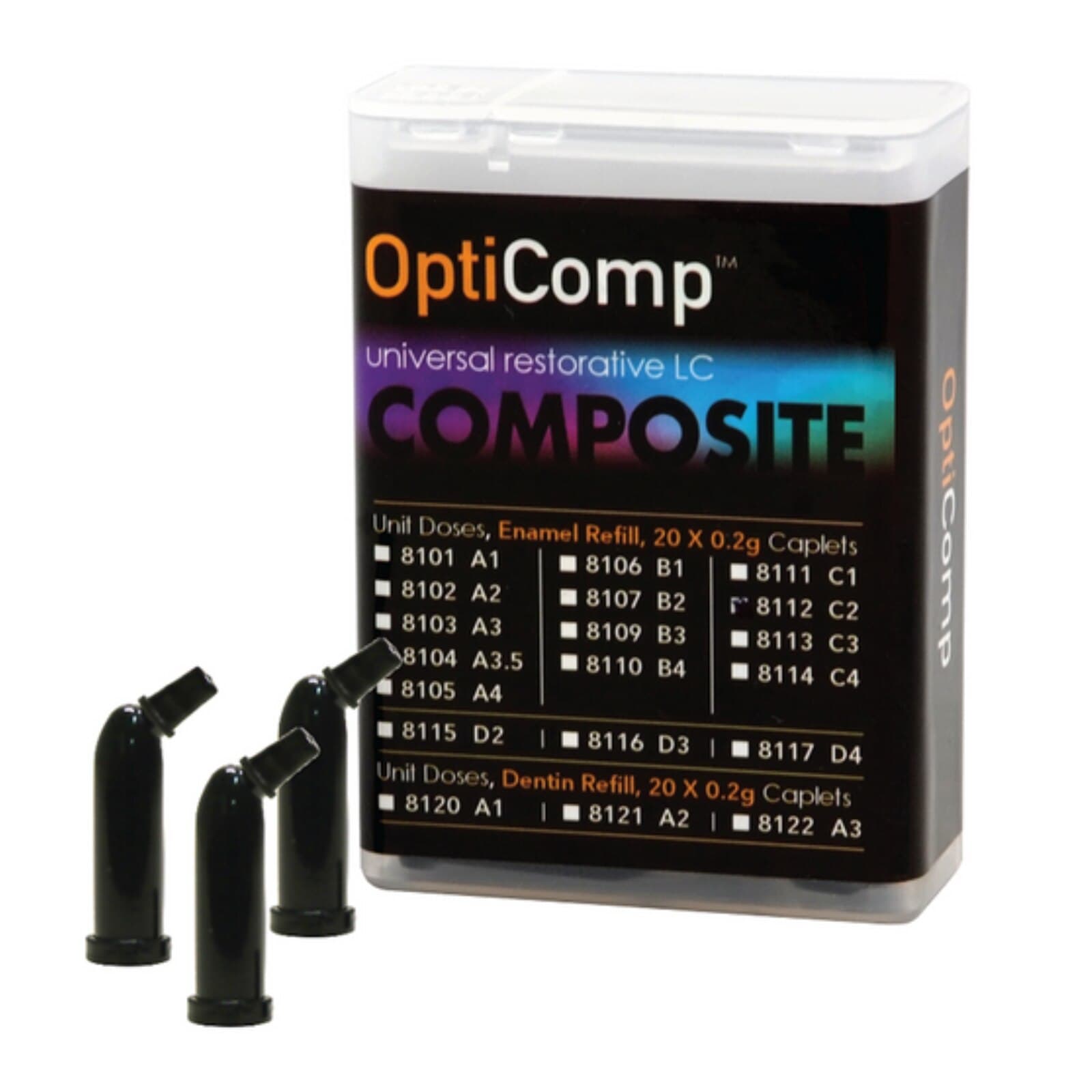 OptiComp Universal Nanohybrid Composite LC, Shade A3.5 Enamel, 0.2g Unit Dose, 20/Kit, #8104 - OptiComp Universal Nanohybrid Composite LC 0.2gm x 20 Unit Dose A3.5 Enamel - Image 1