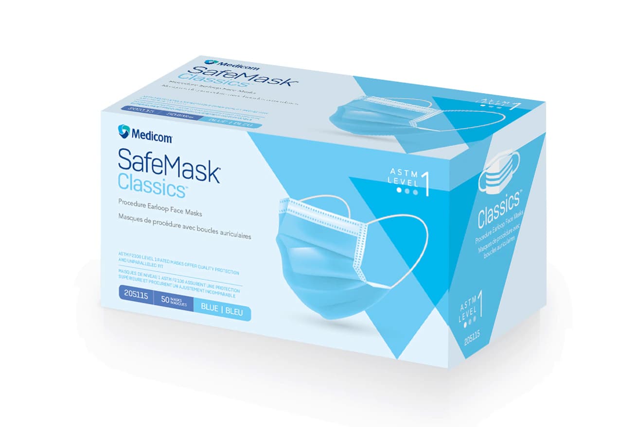 SafeMask Classics Procedure Face Mask, ASTM Level 1, Earloop, Blue, 50/Box, 205115 thumbnail 14