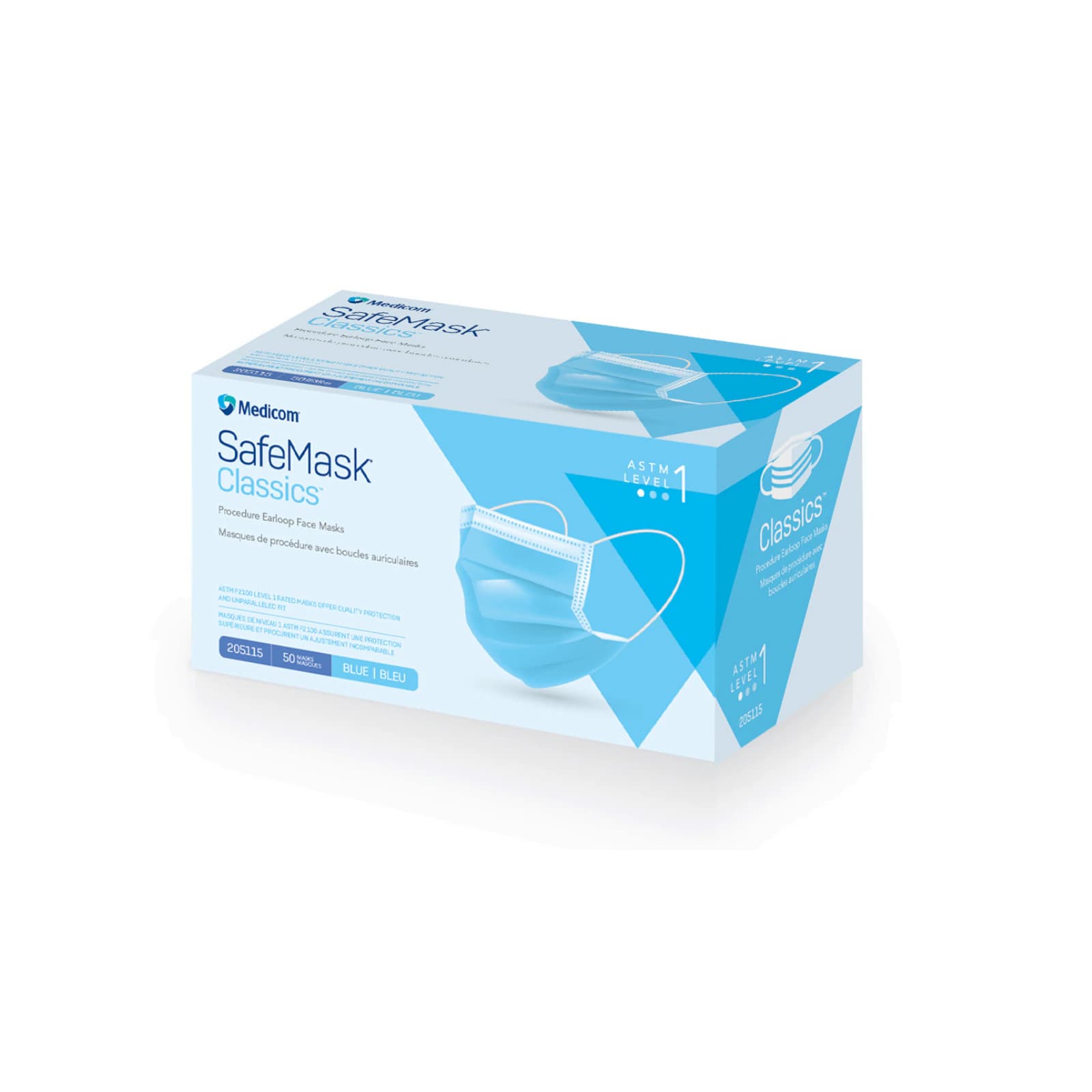 SafeMask Classics Procedure Face Mask, ASTM Level 1, Earloop, Blue, 50/Box, 205115 thumbnail 15