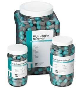 DMG America Zenith Type-T High Copper Spherical Amalgam Alloy, Fast Set, 2 Spill (600 mg) Capsules, Aqua/Gray, 50/Jar, #61040 thumbnail 3