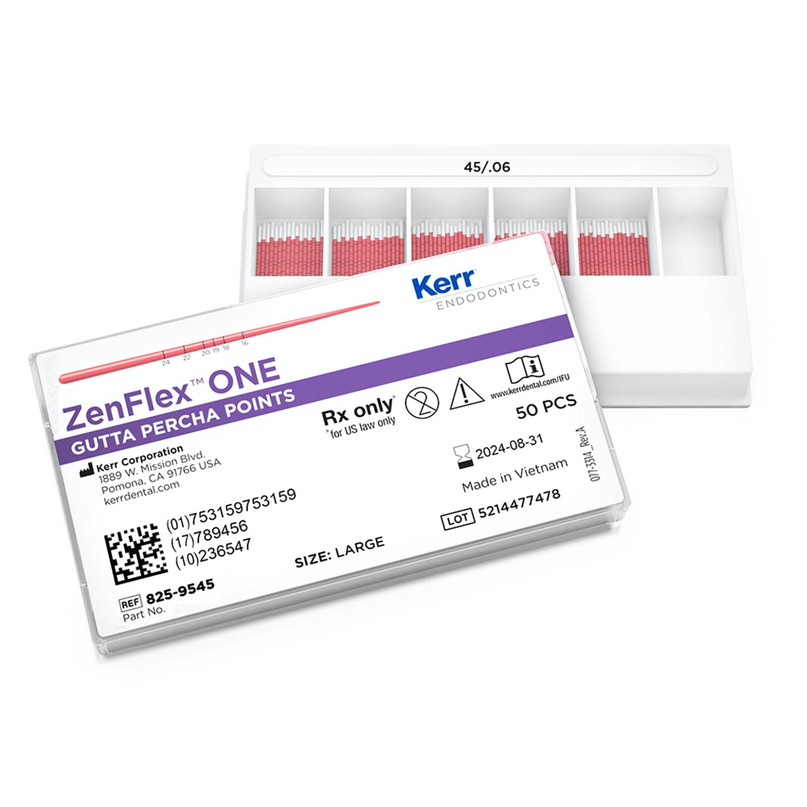 ZenFlex ONE Gutta Percha Points, Large, Size 45/.06 Taper, White, 50/Pack, 825-9545 thumbnail 2