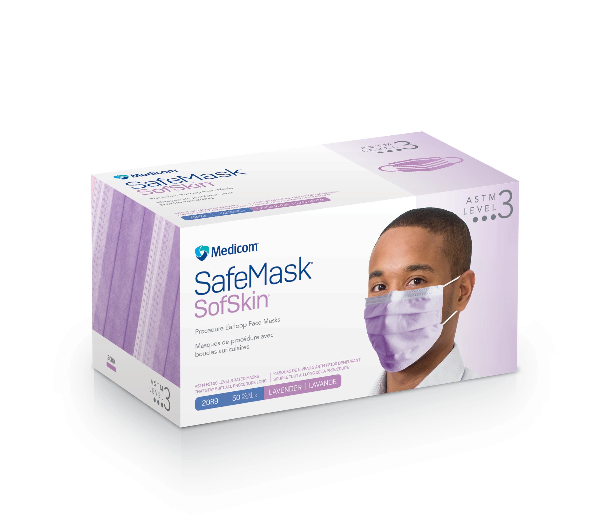 Medicom SafeMask SofSkin Earloop Face Mask, ASTM Level 3, Lavender, 50/Box, 2089 thumbnail 15