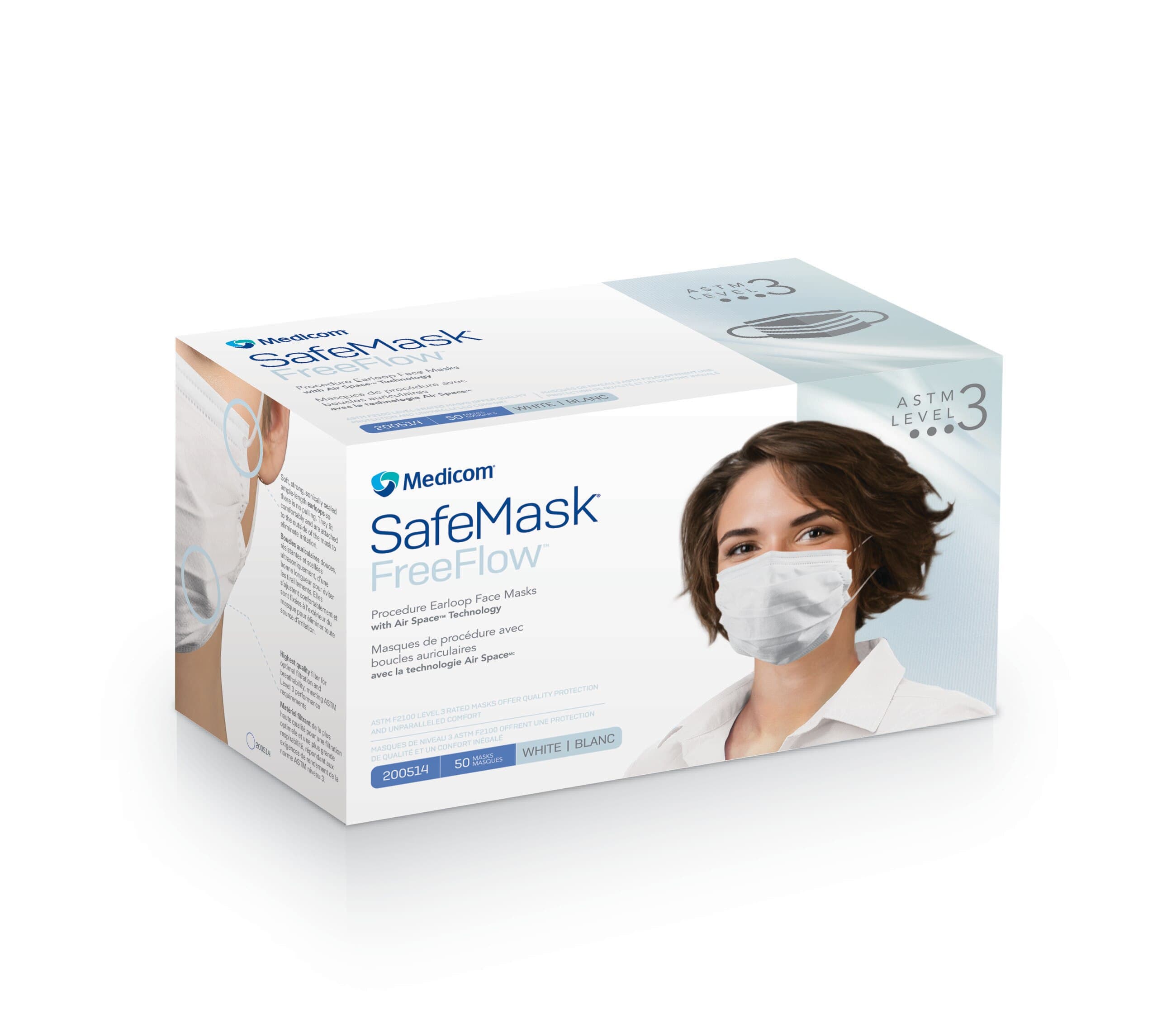 Medicom SafeMask FreeFlow Procedure Face Mask, ASTM Level 3, White, Ear Loop, 50/Box, 200514 thumbnail 11