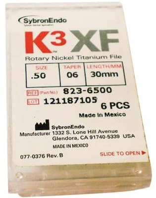 Kerr K3XF NiTi Rotary File, #50/.06 Taper, 30mm, Yellow, 6/Pk, 823-6500 thumbnail 2