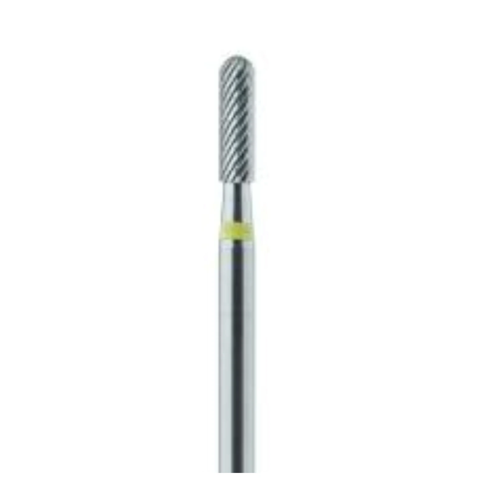 Meisinger Tungsten Carbide Lab Bur, HM 129EX-023-HP, X-Cut Extra Fine, Round End Cylinder, 2.3 mm Diameter, 8.0 mm Head Length, Yellow Ring, HP Handpiece thumbnail 2