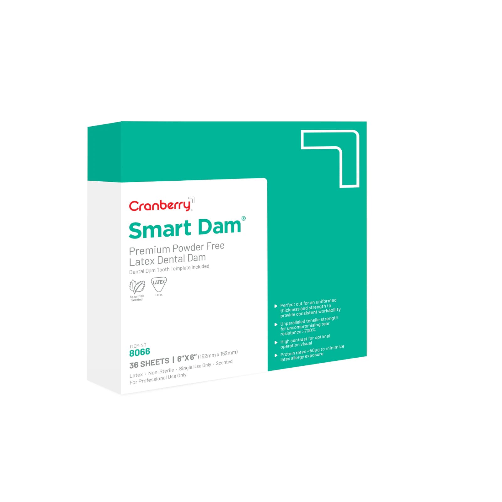 Cranberry SmartDam Latex Dental Dam, Unscented, 6" x 6", Medium Gauge, Blue, 36/Box, CR8166NS thumbnail 3
