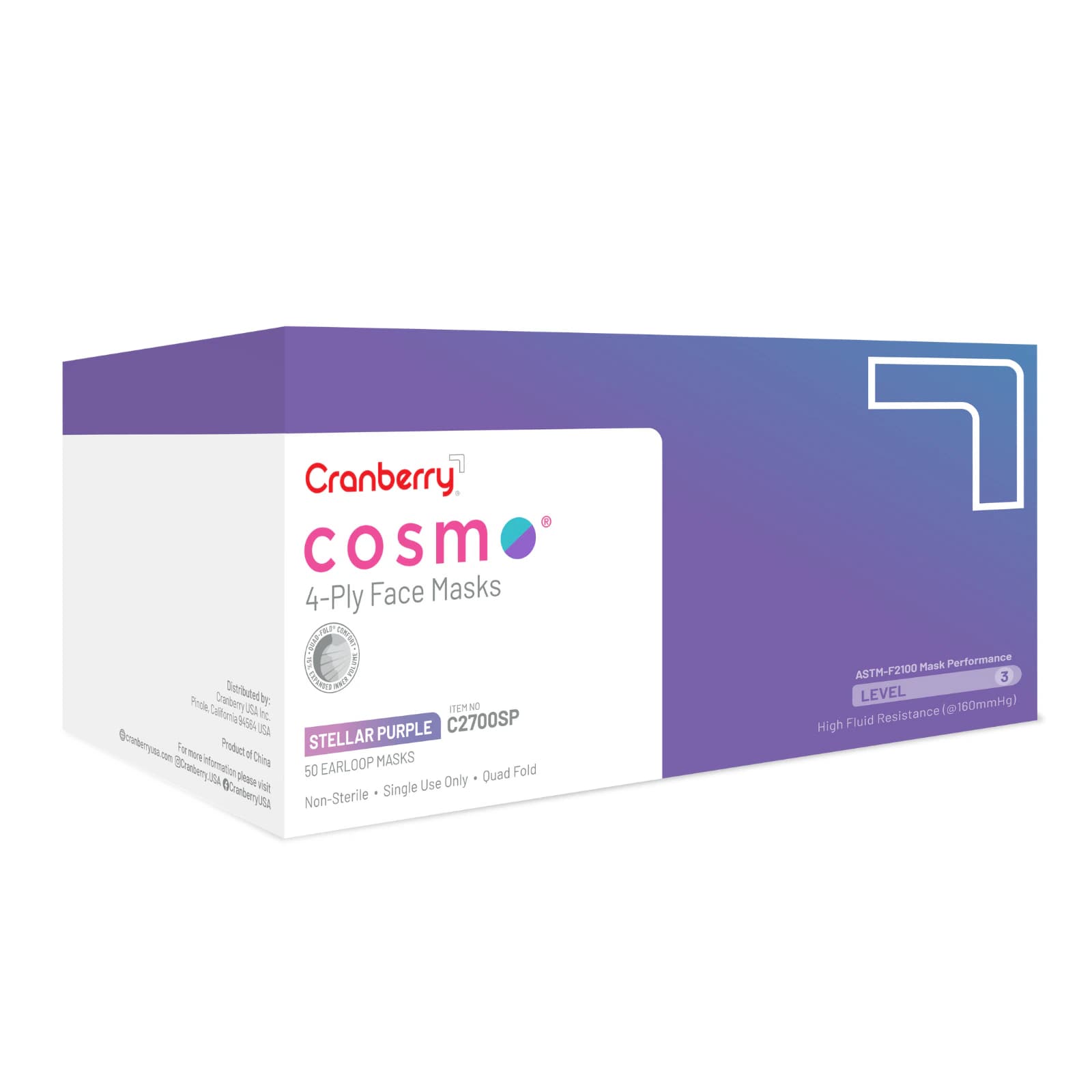 Cranberry Cosmo Procedure Face Mask, ASTM Level 3, Stellar Purple, 50/Box, C2700SP thumbnail 12