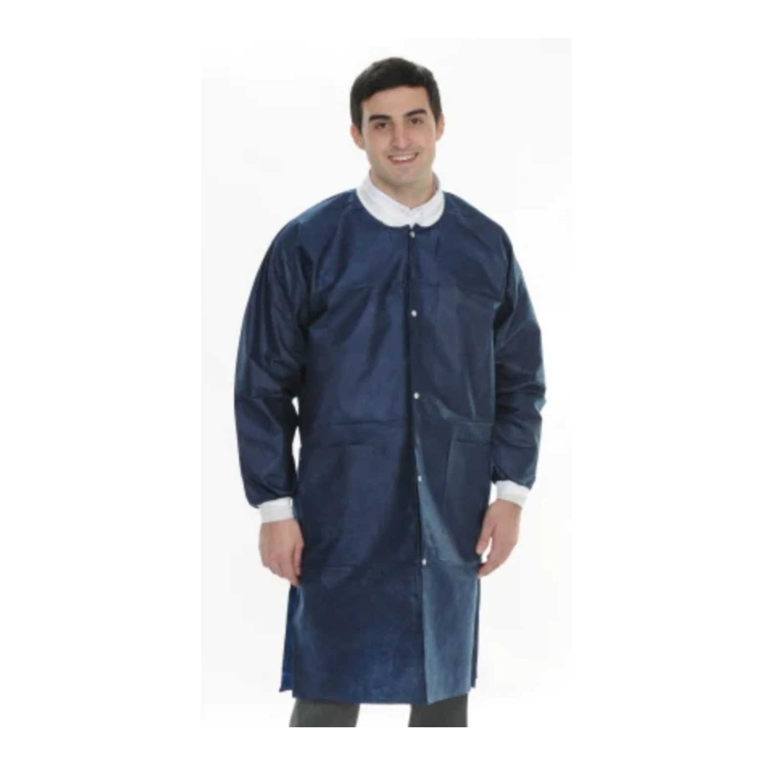 Valumax Extra-Safe Navy Blue Lab Coat, X-Small, Latex-Free, Fluid Resistant, AAMI Level 3, Knee-Length, 10/Pack - Extra-Safe Navy Blue LabCoat X-Small Latex-Free Fluid Resistant AAMI Level 3 Pack of 10 - Image 1