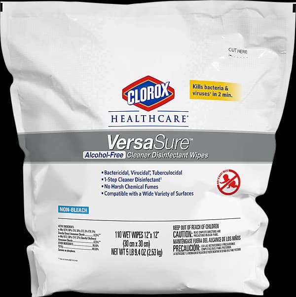 Clorox Healthcare VersaSure Alcohol-Free Cleaner Disinfectant Wipes, 12" x 12", 110 Wipes/Pouch, 2 Pouches/Case, 31761 thumbnail 2