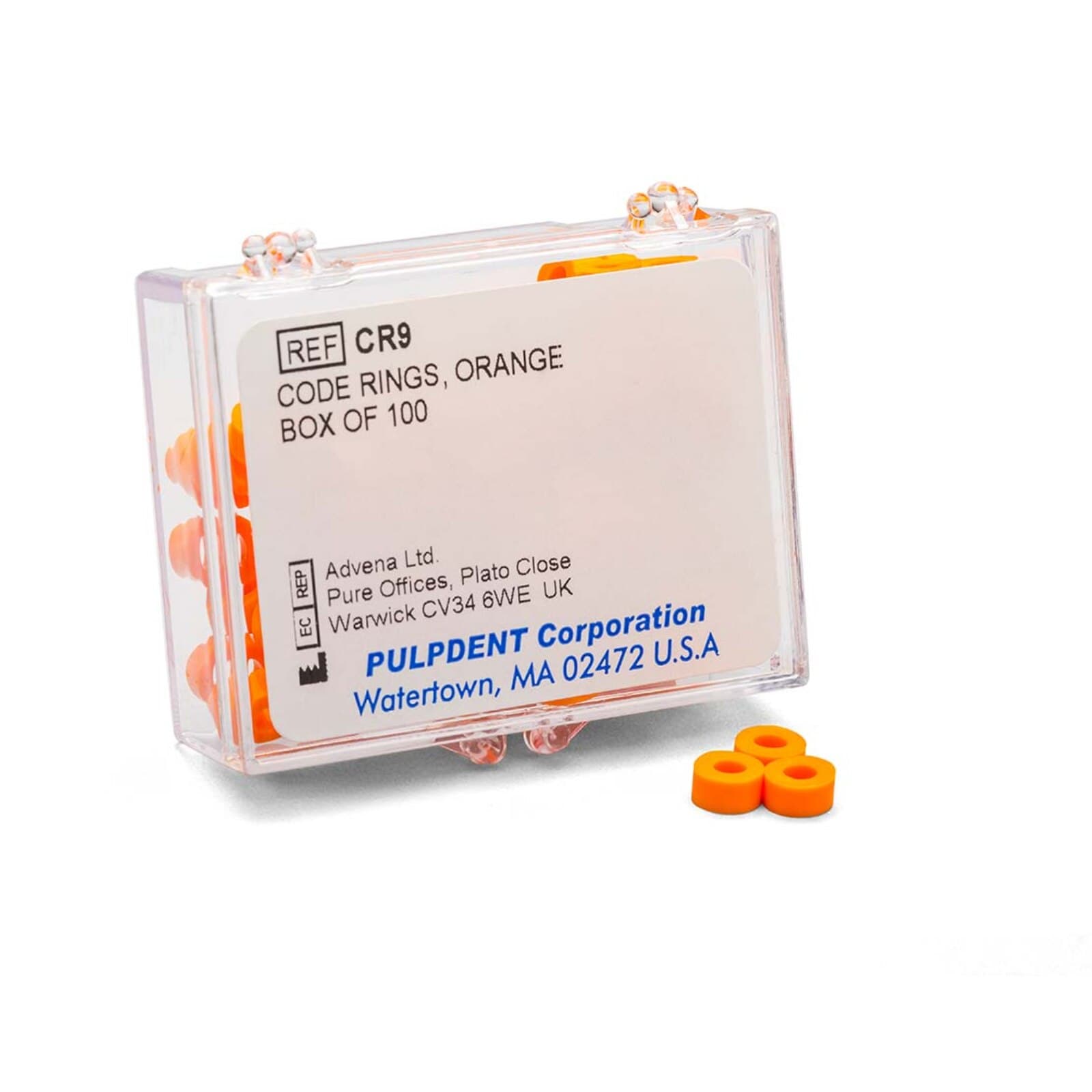 Pulpdent Code Rings, Orange, Standard Size 1/8" ID x 1/8" Wide, 50/Box, CR9-50 - Pulpdent Code Rings, Orange - Image 1
