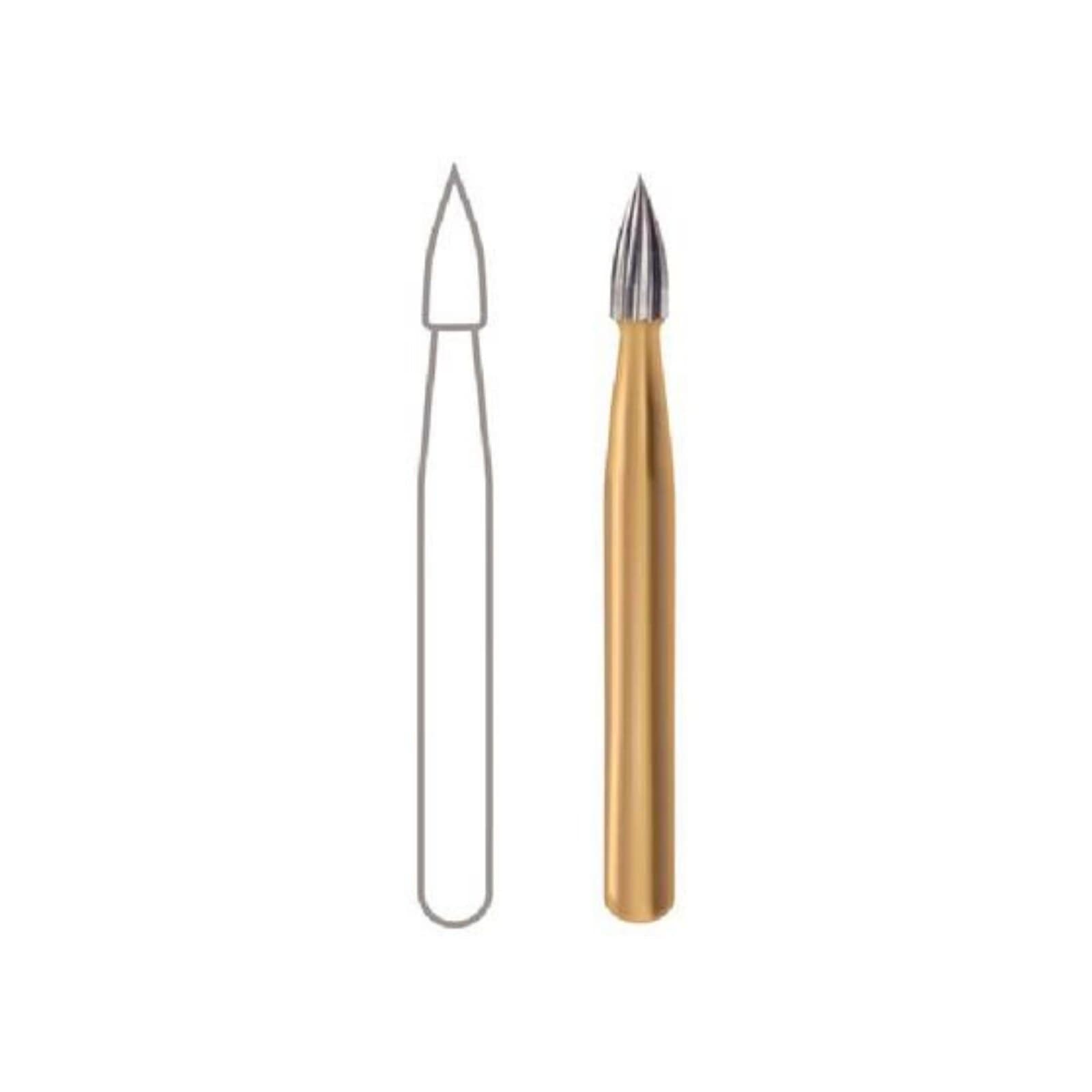 Midwest Trimming & Finishing Carbide Bur, Flame Shape, 12-Blade, FG, #7104, 1.4mm Diameter, 3.2mm Length, 10/Pk, 389513 thumbnail 2