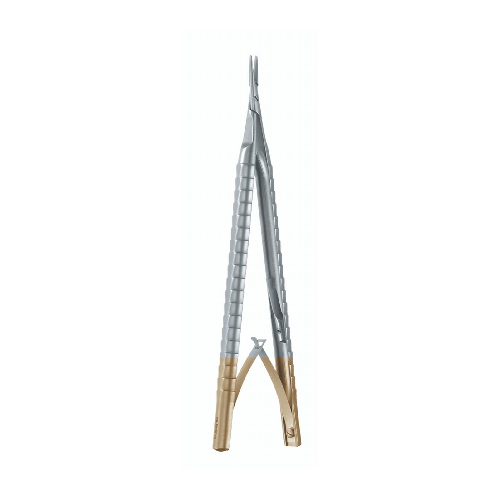 Curved Beak Castroviejo Needle Holder, Round Handle, 5.5", Carbide Tips, German Stainless Steel, Each thumbnail 2