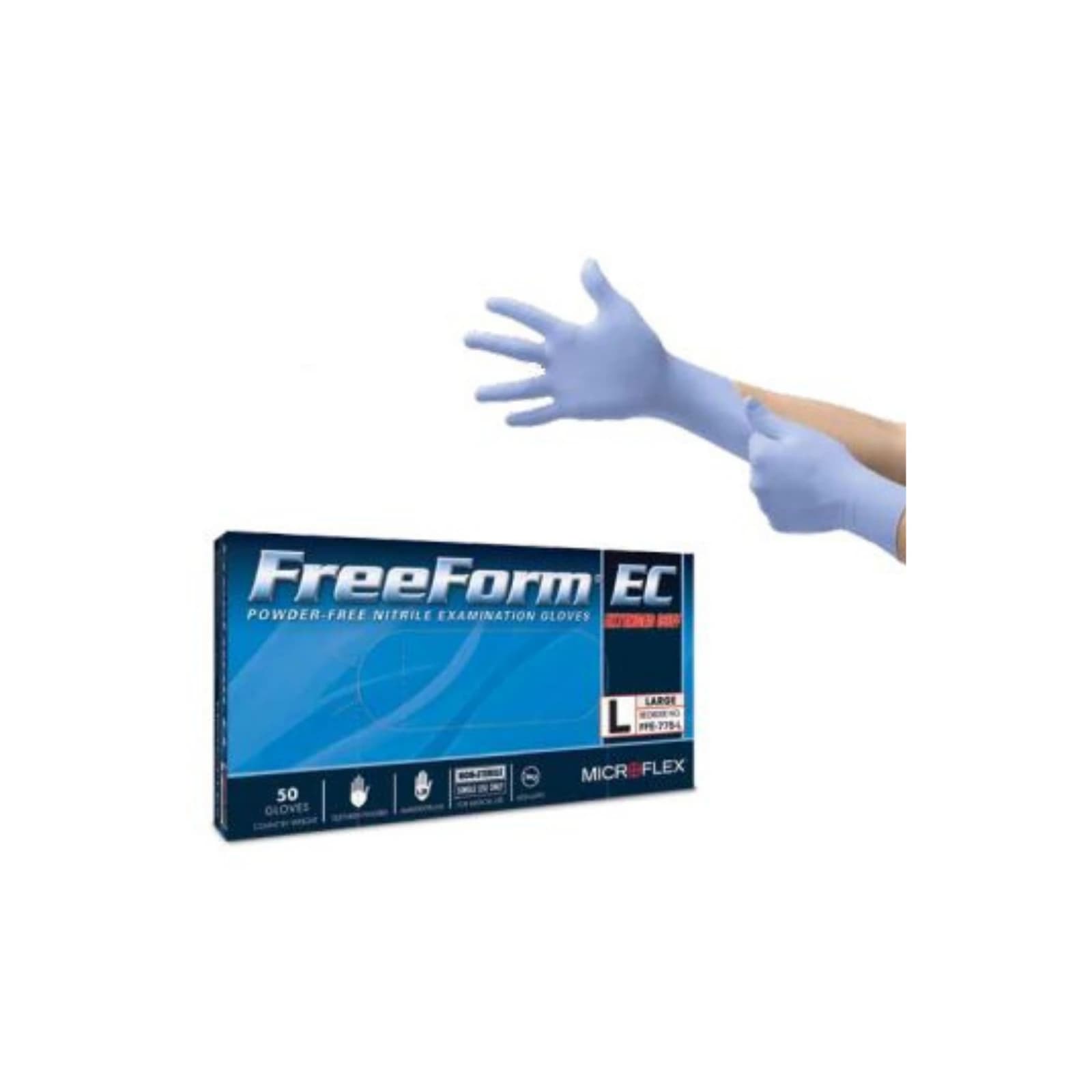 MICROFLEX FreeForm EC FFE-775 Nitrile Exam Gloves, Powder Free, Non-Sterile, Extended Cuff, Textured Fingertips, XX-Large, Blue, 50/Box thumbnail 2