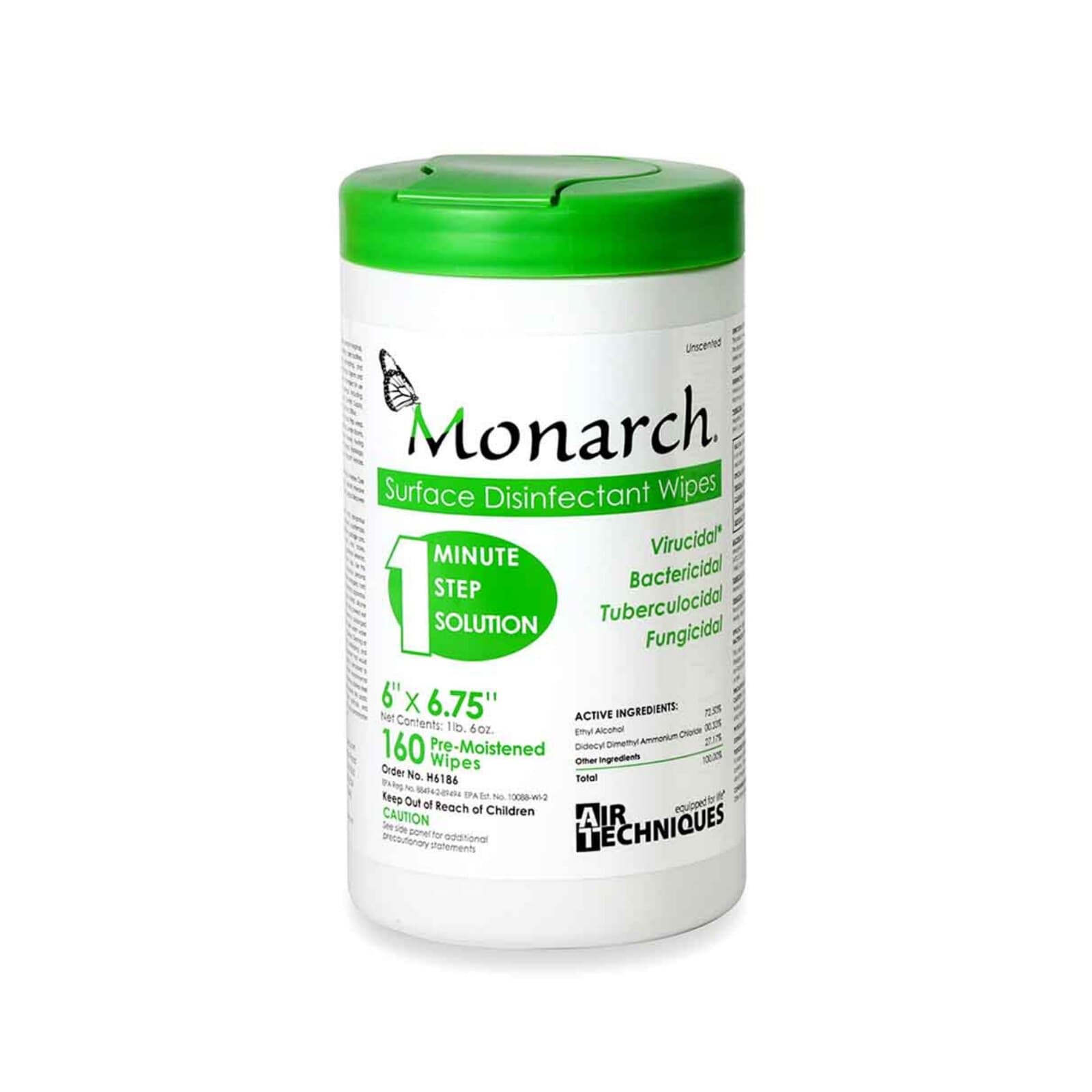 Monarch Surface Disinfectant Wipes, 6" x 6.75", 160 Wipes/Can, 12 Cans/Case (1920 Wipes Total) - Monarch Wipes 6" x 6.75" 160/Can x 12/Cs - Image 1