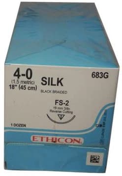 Ethicon Perma-Hand Braided Silk Non-Absorbable Sutures, 4-0, 18", FS-2 Reverse Cutting Needle, 3/8 Circle, Black, 12/Box, 683G thumbnail 5