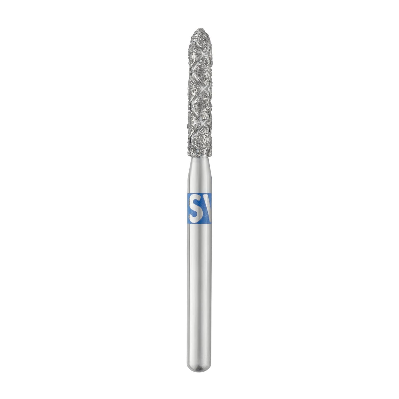 Piranha® 2X Single Patient Use Turbo Double Action Diamond Bur – FG, Medium, Blue, Cylinder Bevel End, #878-016, 1.6 mm Head Diameter, 8.0 mm Head Length, 5/Pkg thumbnail 2