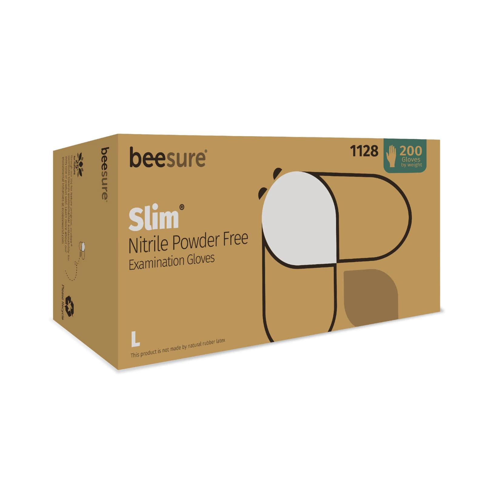 BeeSure Slim Nitrile Examination Gloves, Powder-Free, Non-Latex, Large, Soft White, 200/Box, 1128 thumbnail 2