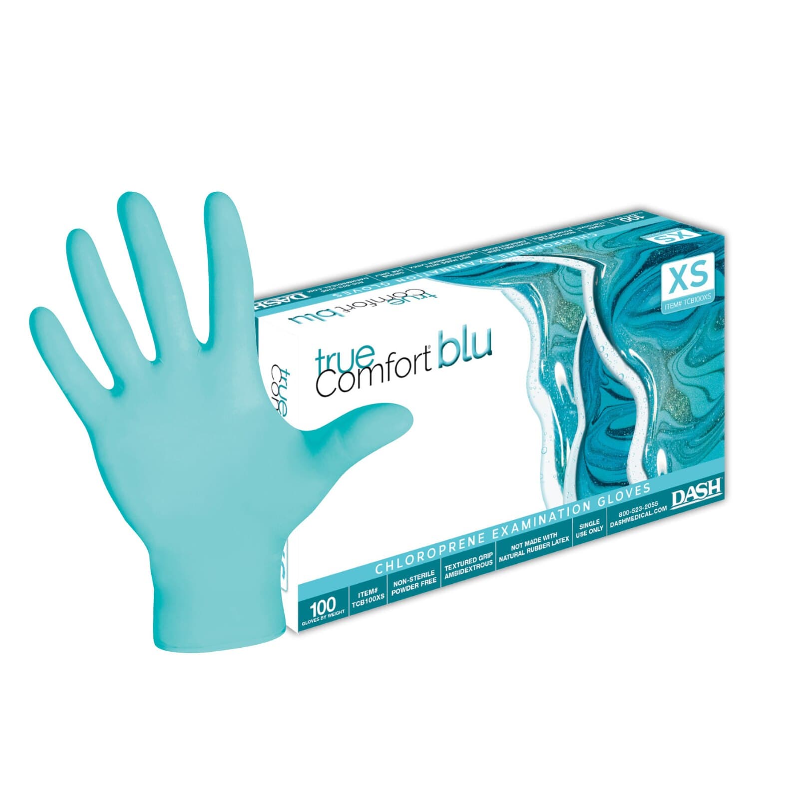 True Comfort Blu Chloroprene Exam Gloves, Powder Free, Non-Sterile, Large, Ocean Blue, 100/Box, TCB100L thumbnail 7