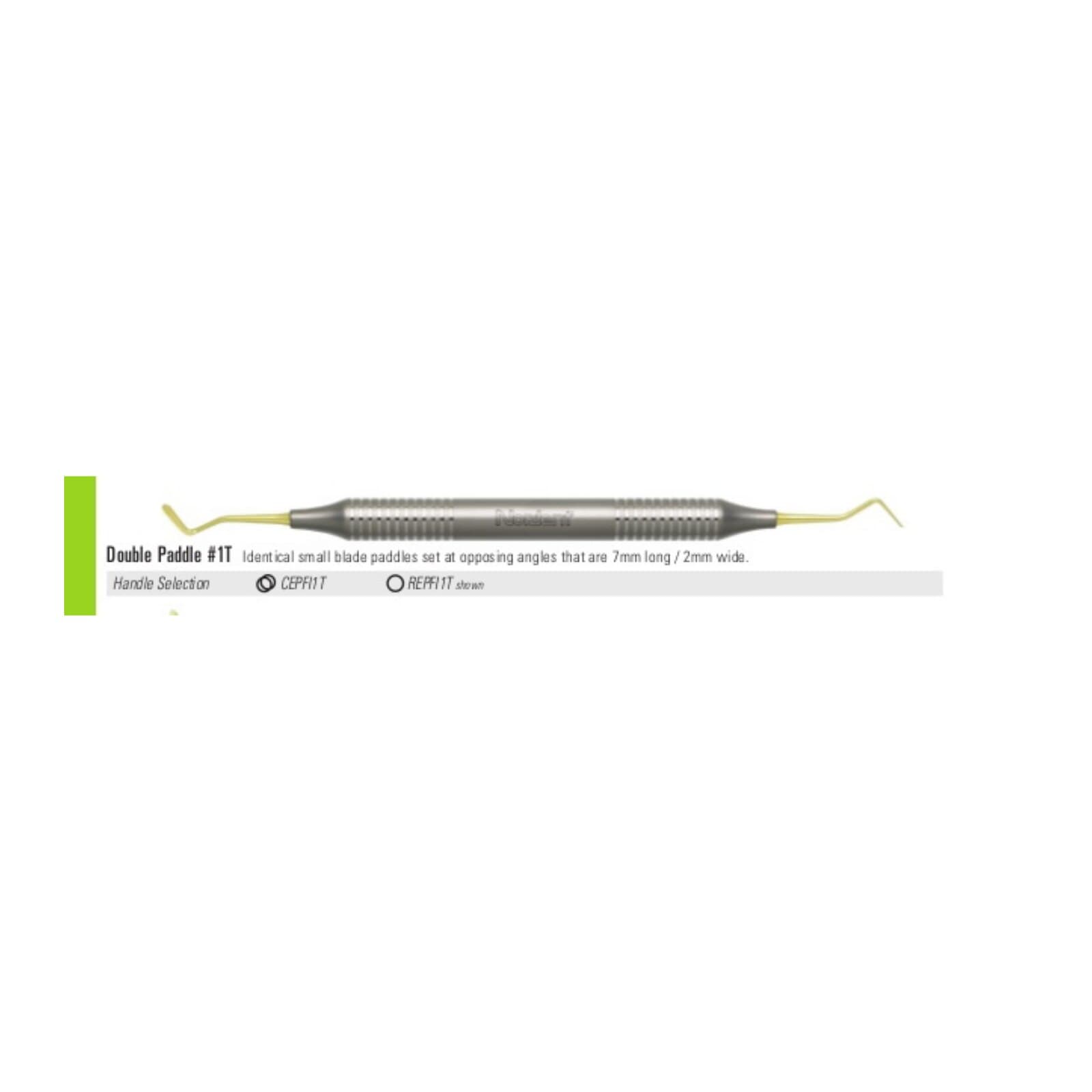 Nordent Composite Placement Instrument, Double Paddle #1, 0°/90°, Titanium Nitride Coated, DuraLite ColorRings Handle, Double End thumbnail 2