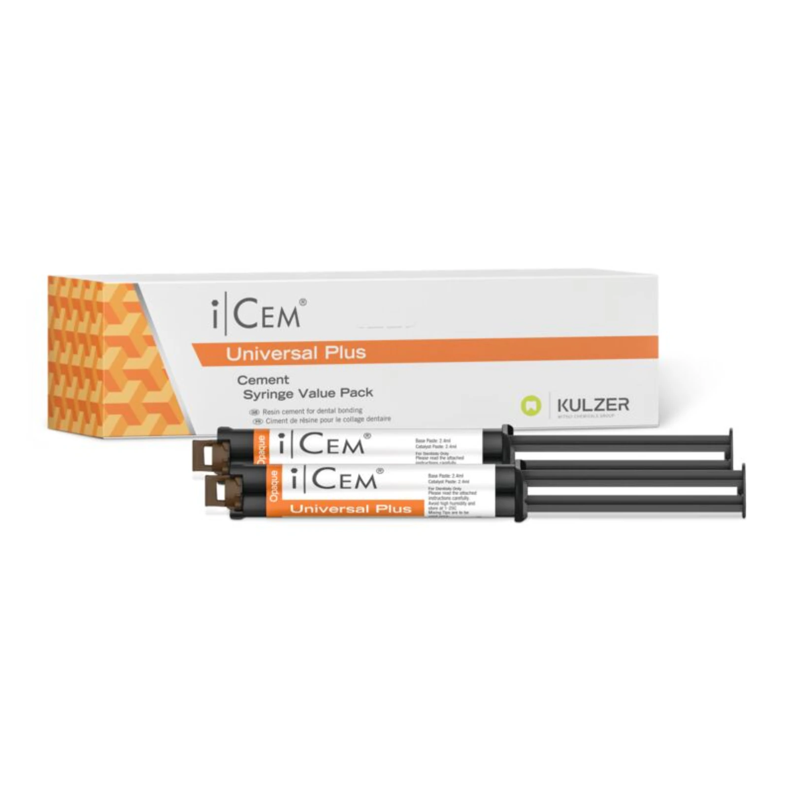 iCEM Universal Plus Self-Adhesive Resin Cement, Value Pack, 9 g Syringe, Opaque, 2/Pk - iCEM Universal Plus Value Pk 9gm 2/Pk Opaque - Image 1