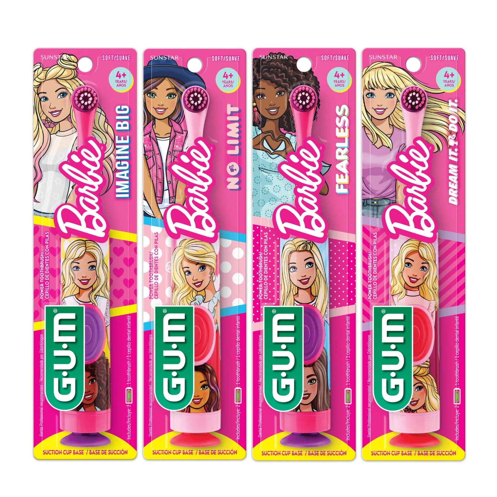 GUM Barbie Power Kids Toothbrush, Soft Bristles, Oscillating Round Head, Assorted 2 Colors, 12/Pk, 2273BAR thumbnail 2