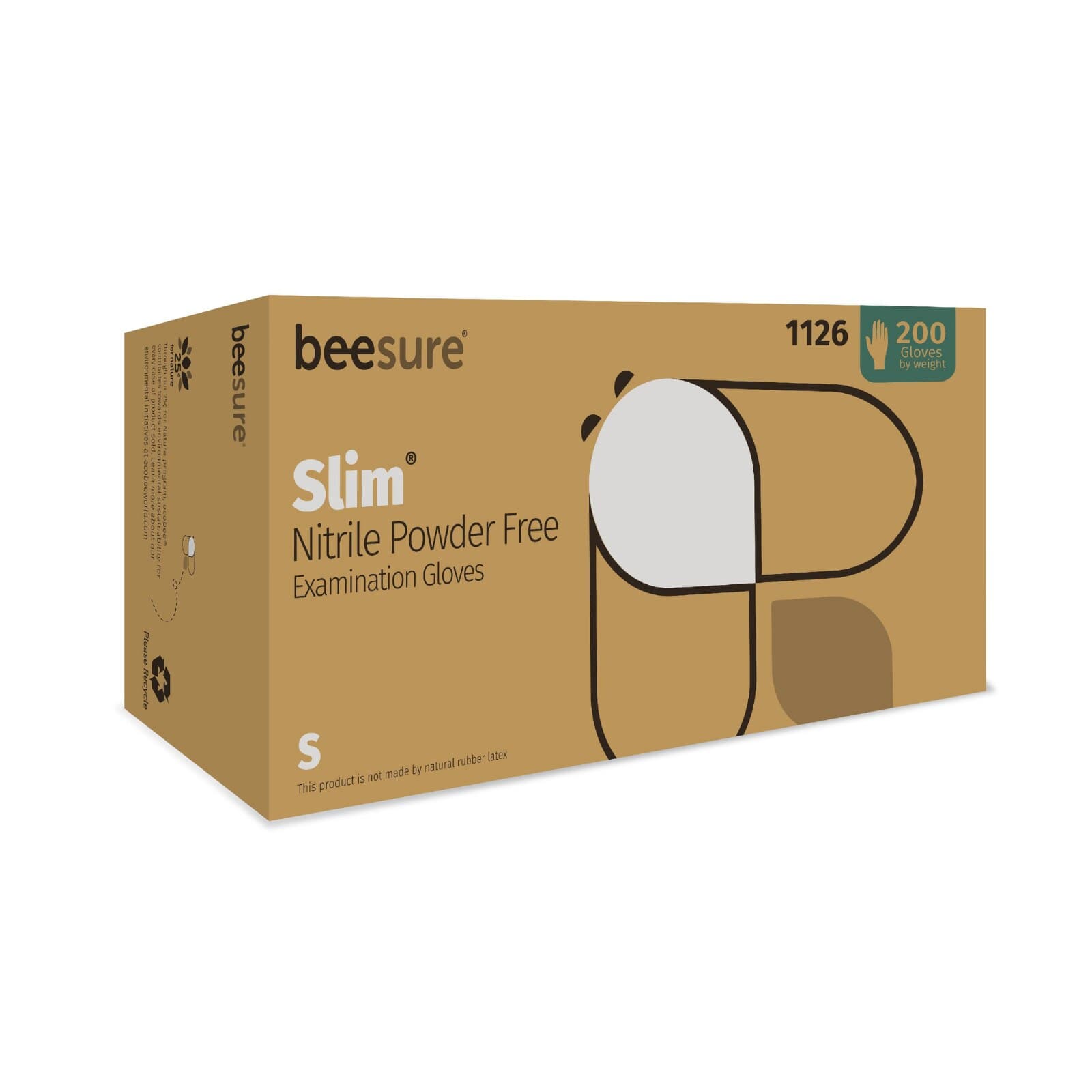 BeeSure Slim Nitrile Examination Gloves, Powder-Free, Non-Latex, Small, Soft White, 200/Box, 1126 thumbnail 2