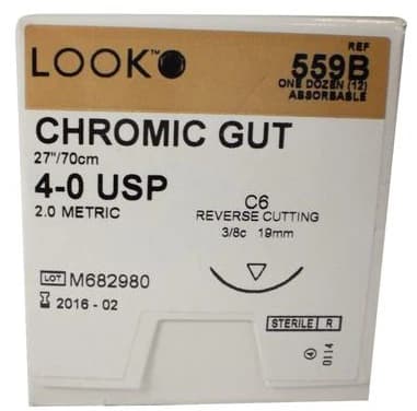 Look Chromic Gut Absorbable Suture, 4-0, 27"/70 cm, C-6 Reverse Cutting Needle, 3/8 Circle, 12/Pk, 559B thumbnail 7