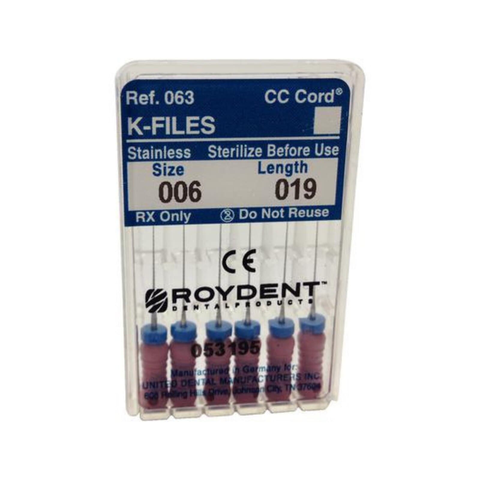 Roydent K-Type Files, Size #06, 19mm, Stainless Steel, Color-Coded Pink, 6/Pack, 06319006R thumbnail 3