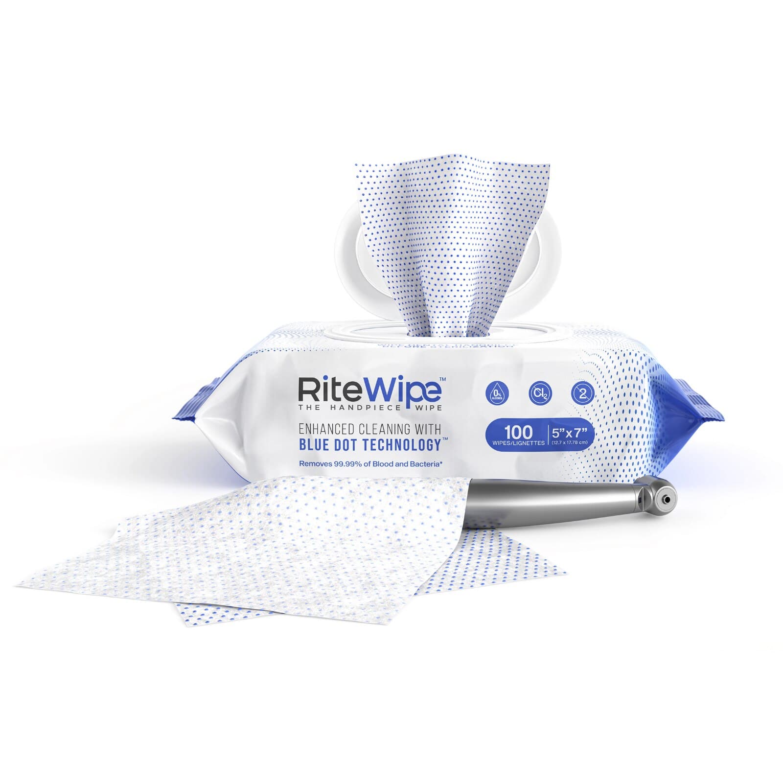 RiteWipe Handpiece Cleaning Wipes, 5" x 7", 100 Wipes/Pouch, 121100 thumbnail 2