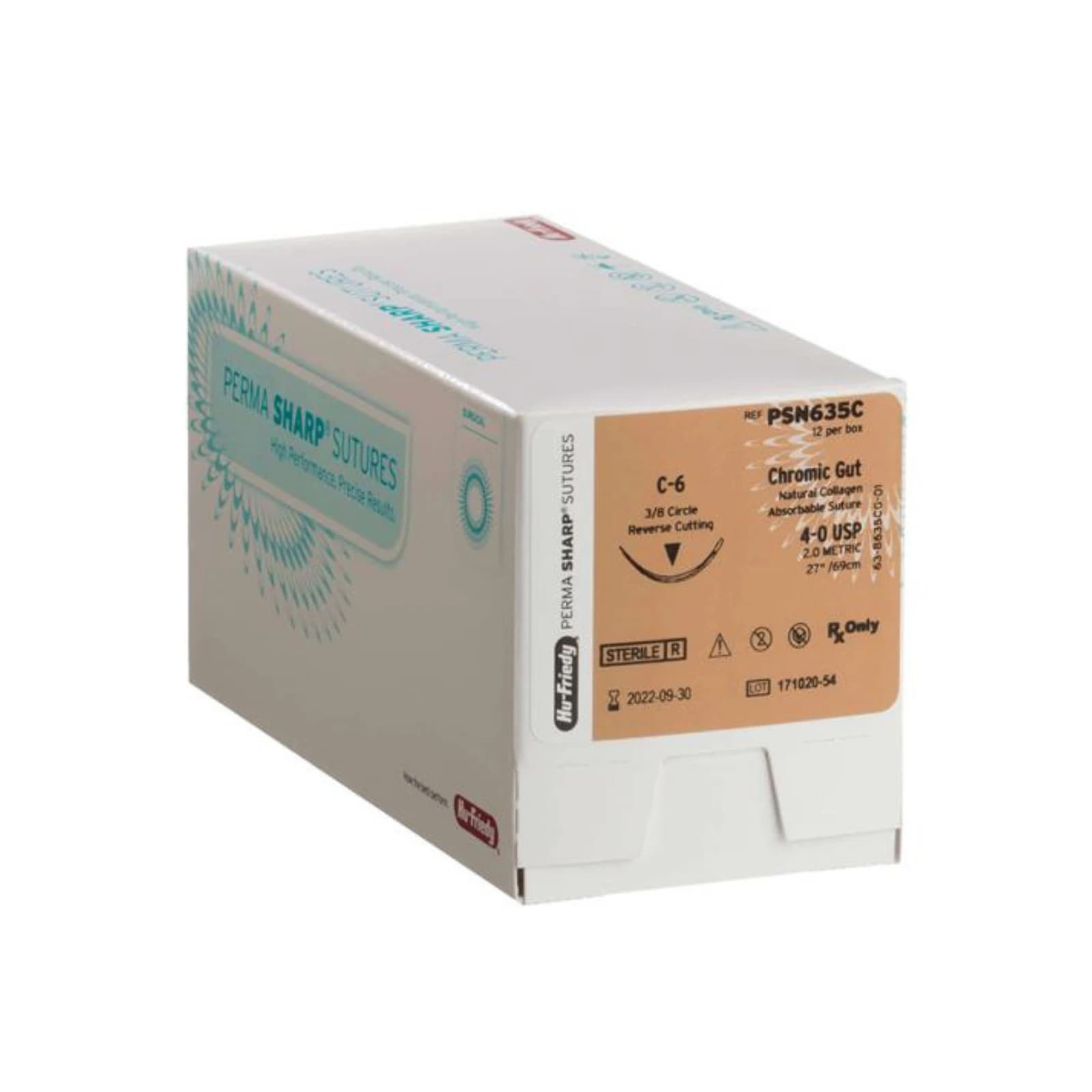 Hu-Friedy Perma Sharp Chromic Gut Suture, 4-0, 27", C-6 Reverse Cutting 3/8 Circle Needle, 12/Box, PSN635C thumbnail 6