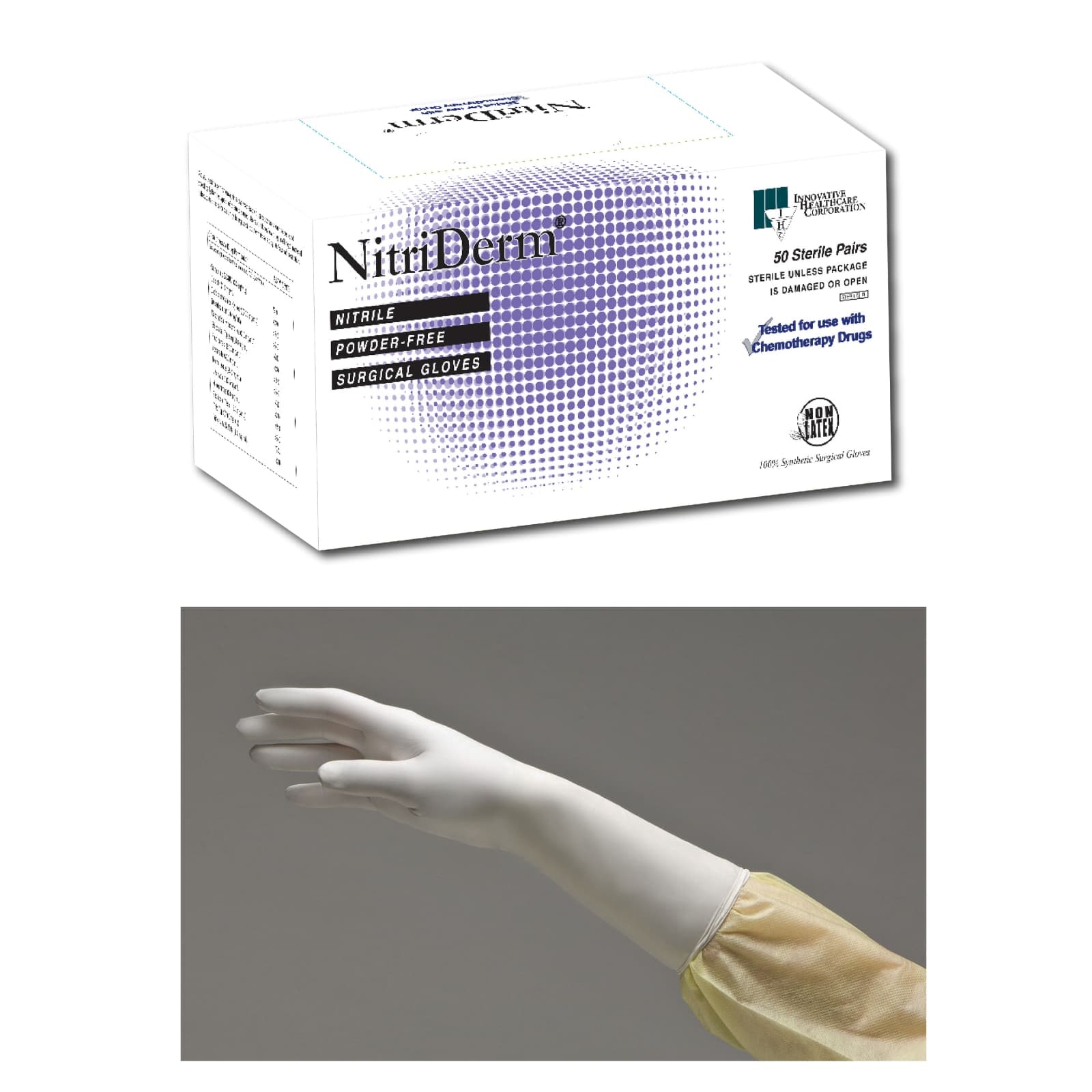 NitriDerm Nitrile Sterile Surgical Gloves, Powder Free, Latex Free, Textured, Size 6.5, 50 Pairs/Box, 135265 thumbnail 2