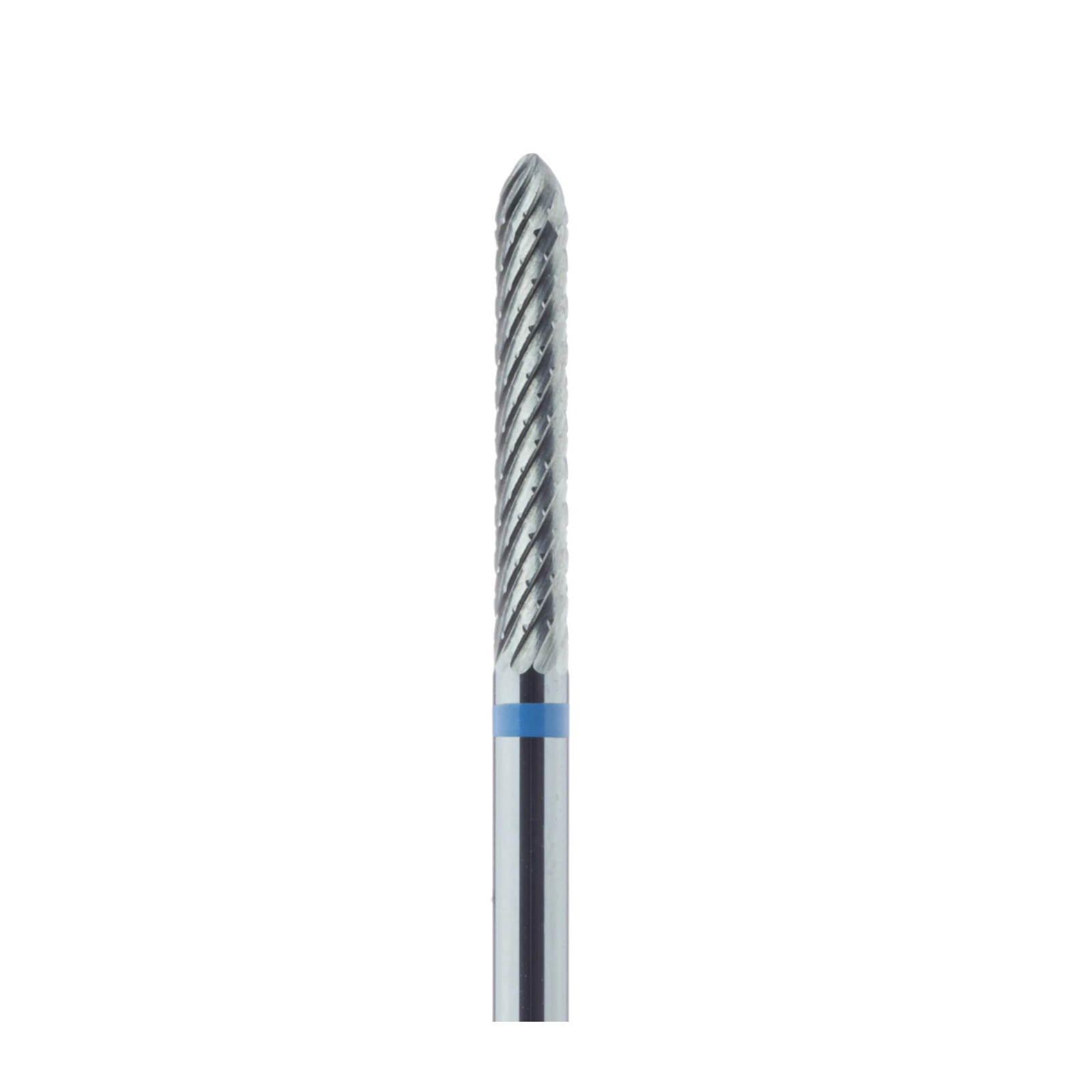 Meisinger Tungsten Carbide Cutter, HM 487GX-023, X-Cut Medium, Blue Ring, Torpedo Bevel, HP, 2.3 mm Diameter, 14.0 mm Head Length thumbnail 2