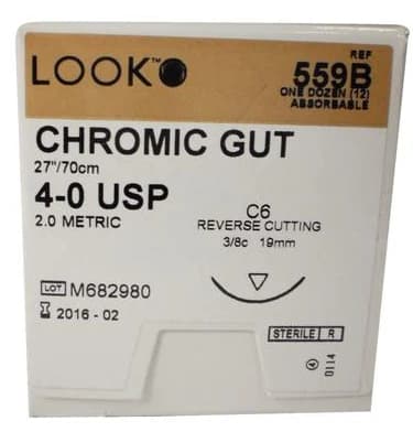 Look 547B Chromic Gut Absorbable Suture, 4-0, 30" (45cm), Reverse-Cutting C-20 Needle, 1/2 Circle, 20mm, 12/Bx thumbnail 8