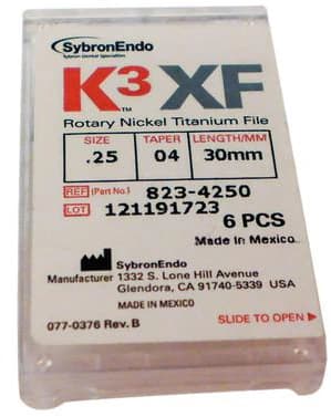 K3XF Nickel Titanium Rotary File, #25/.04 Taper, 30 mm, Red, 6/Pack, 823-4250 thumbnail 3
