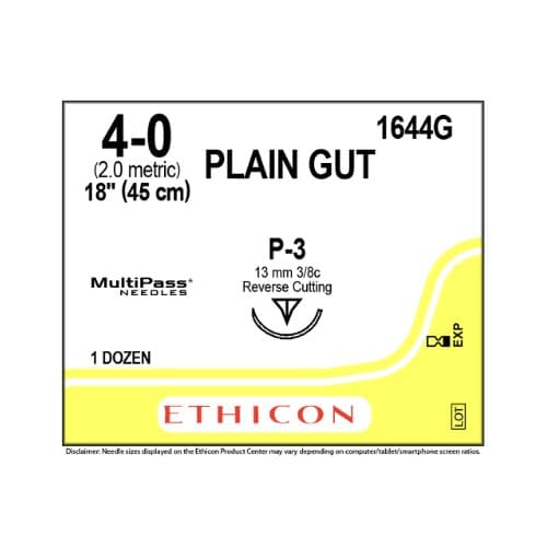 Ethicon 4-0 Plain Gut Absorbable Sutures with P-3 Reverse Cutting Needle, 18", 12/Bx, 1644G thumbnail 2