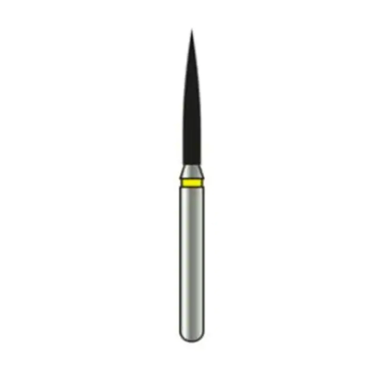 Alpen X1 Single-Use Diamond Bur FG #863-012EF, Flame Shape, Extra Fine Grit, 1.2mm Diameter, 10.0mm Length, Yellow Ring, 25/Pk - Alpen X1 Single Use Diamonds FG 863-012EF Flame 25/Pk - Image 1