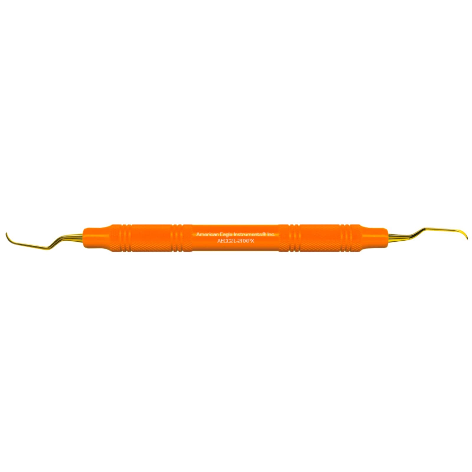 American Eagle Instruments Columbia 2L-2R XP Universal Curette, 3/8" Orange EagleLite Resin Handle, Double-End thumbnail 2
