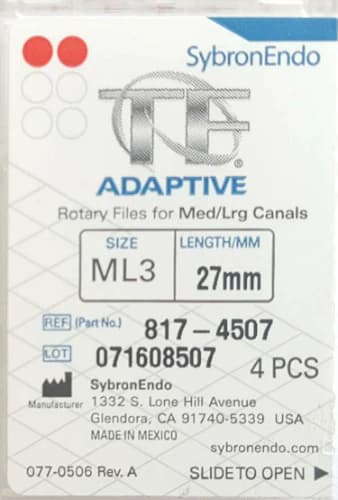 Kerr TF Adaptive Nickel-Titanium Rotary Files, ML3, 27mm, Red, 4/Pk, 817-4507 thumbnail 14