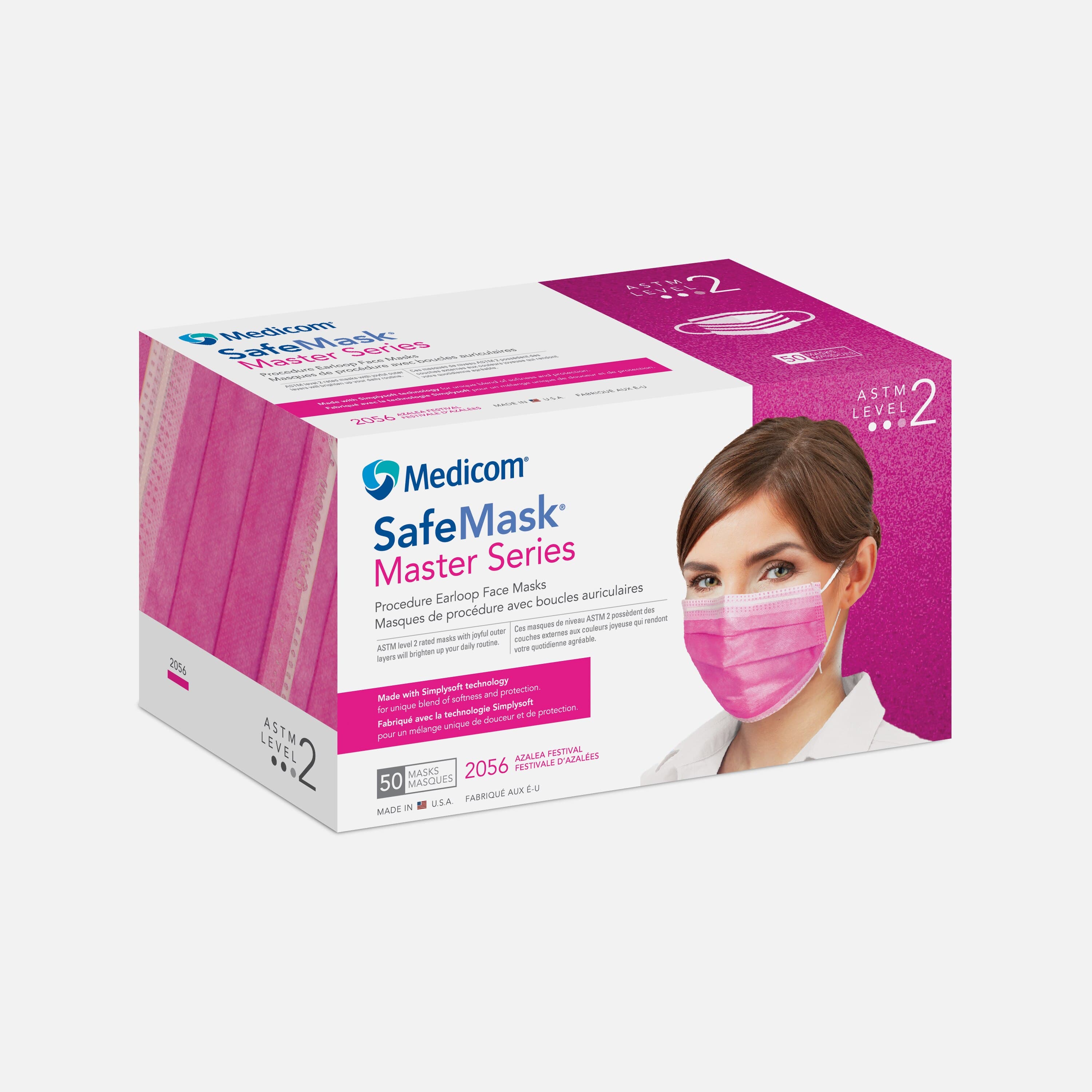 SafeMask Master Series Procedure Earloop Mask, ASTM Level 2, Azalea Festival (Bright Fuchsia), 50/Box, 2056 thumbnail 12