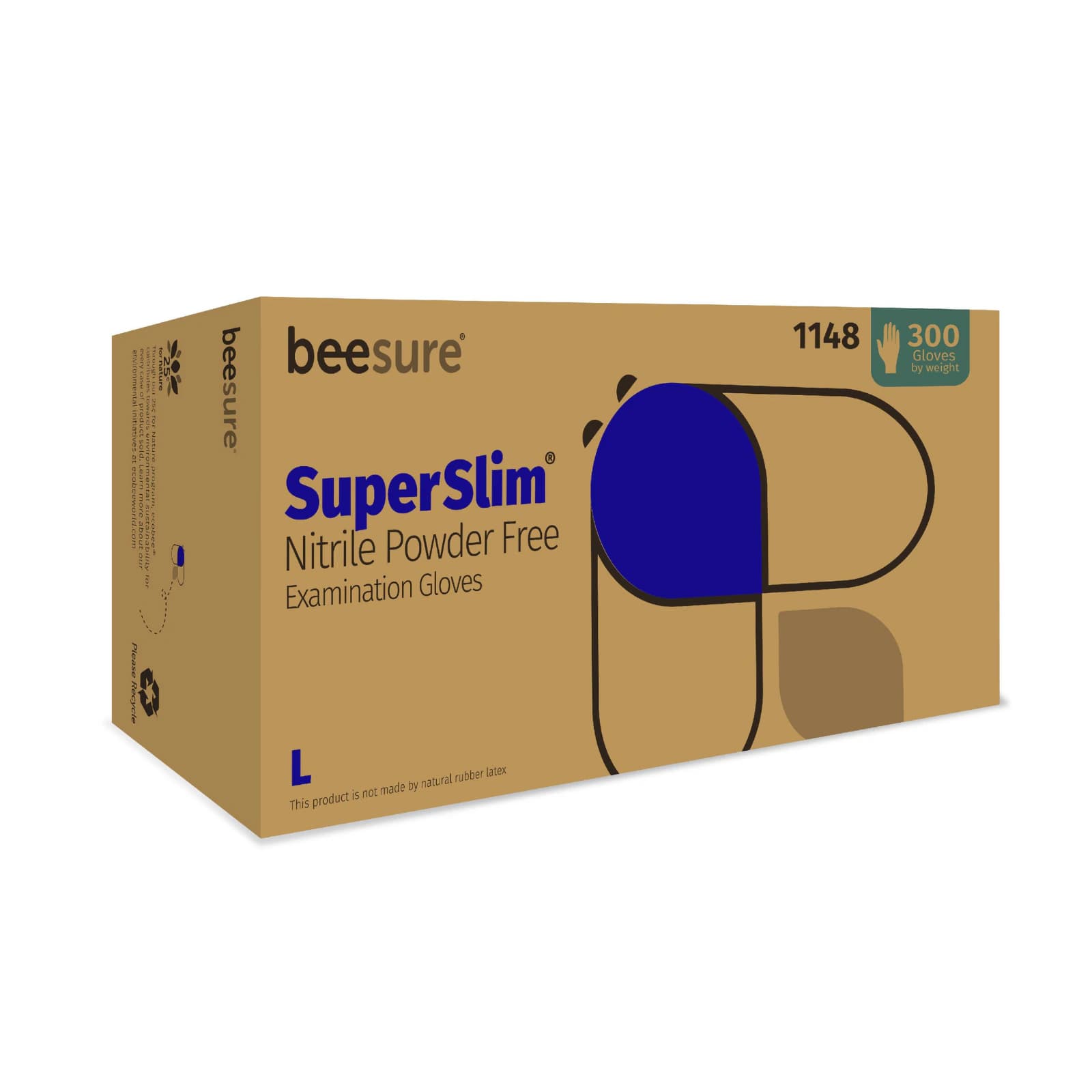 BeeSure Nitrile SuperSlim Exam Gloves, Powder-Free, Non-Sterile, Large, 300/Box - BeeSure Nitrile SuperSlim Gloves Large 300/Bx - Image 1