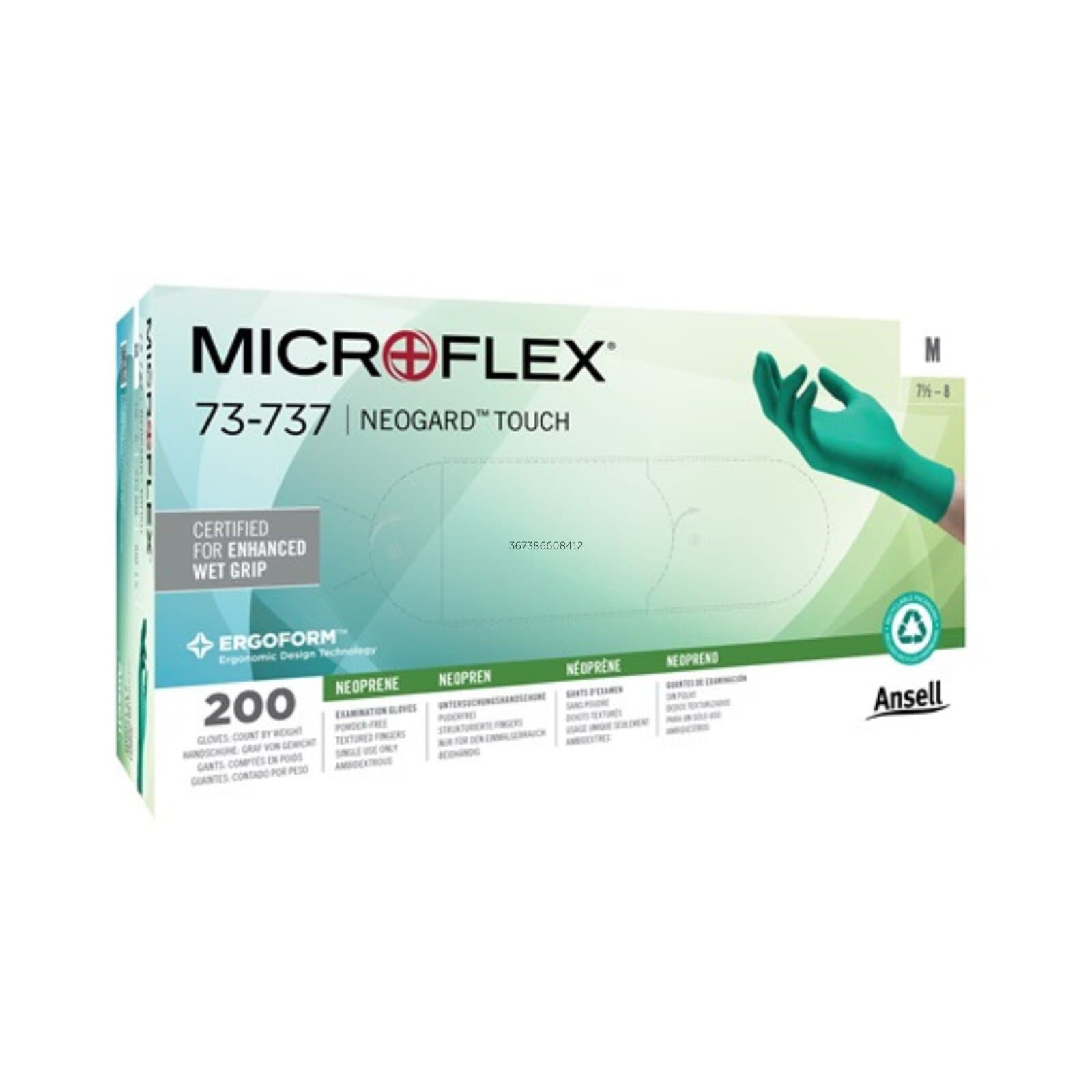 Microflex Neogard Touch 73-737 Neoprene Exam Gloves, Powder Free, Latex Free, Textured, Medium, Green, 200/Box, 73737080 thumbnail 7