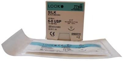 LOOK™ Sharpoint™ Silk Black Braided Non-Absorbable Suture, 5-0, 18", C-17 Reverse Cutting 3/8 Circle Needle, 12/Box, 774B thumbnail 6