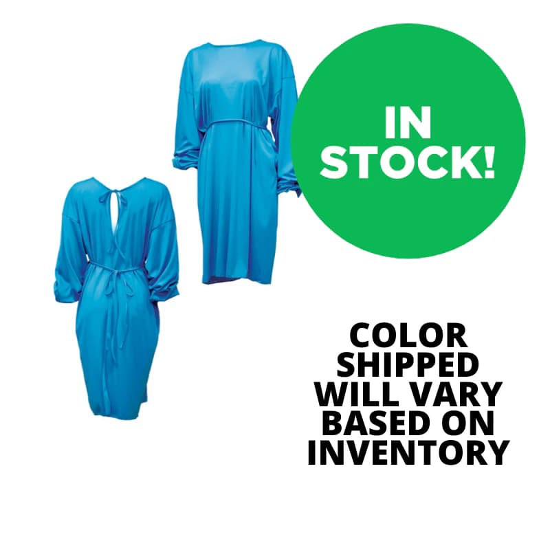House Brand Reusable Open Back Gown, 100% Polyester, Blue/Green, 43" Length, 1/Pk - Reusable Gown Blue/Green - Image 1